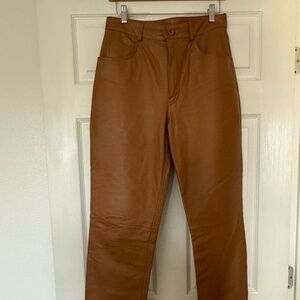 Vintage Biker Ladies YOORS Trousers Tan Genuine Leather High Rise Pants 40SZ